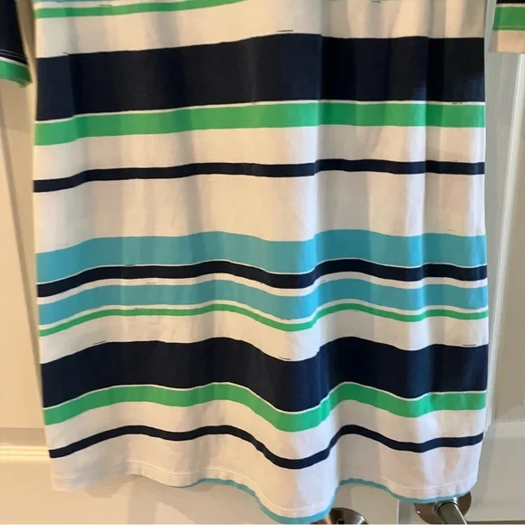 MAHI GOLD Womens Large Blue Green White Striped 3/4 Sleeve Stretch Cotton Dress - Picture 3 of 10